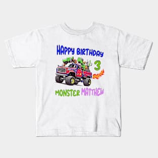 Happy birthday 3 monster Matthew Kids T-Shirt